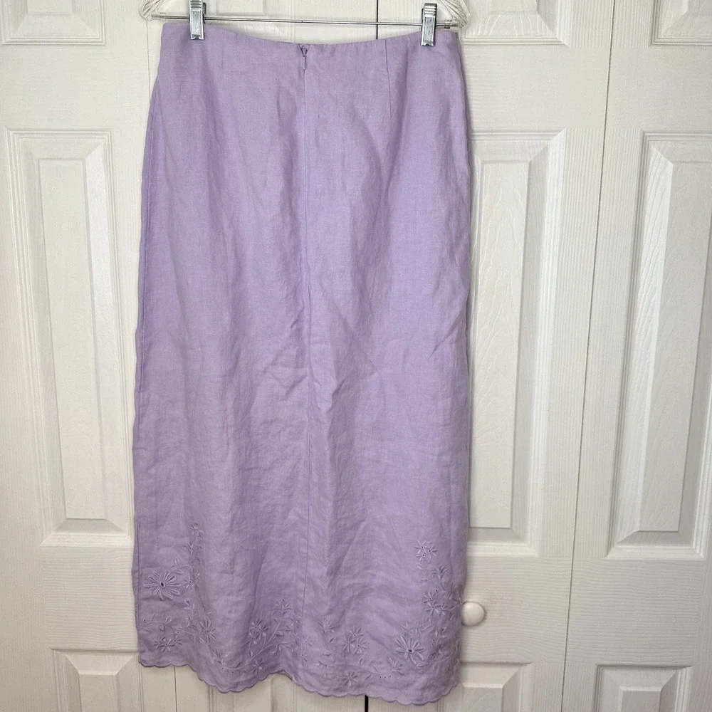 NWT J. Jill Linen Maxi Skirt Size 6 Lavender Purple Floral Embroidered Scallop